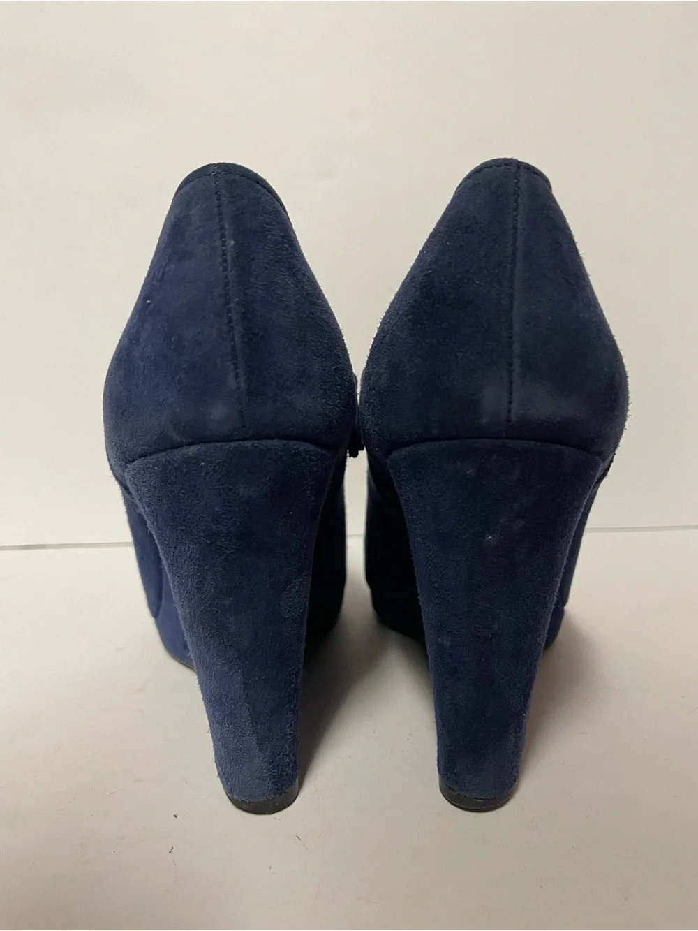 Prada Suede Peep-Toe Wedge Booties pumps blue 38